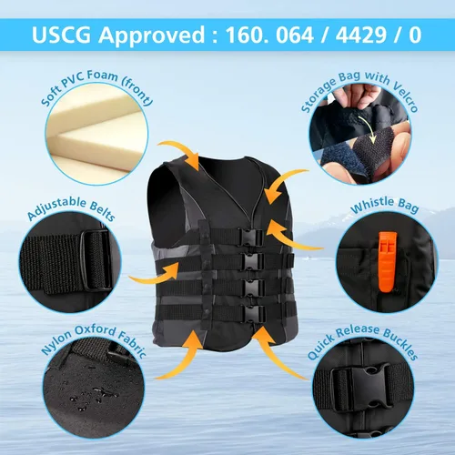 Miniatura 3 de XGEAR Chaleco salvavidas para deportes acuáticos para adultos USCG Negro
