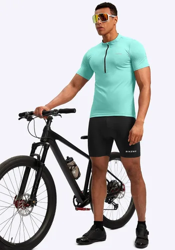 Miniatura 6 de Bikewa Maillot de ciclismo para hombre que absorbe la humedad, manga corta, UPF media cremallera, ciclismo, ciclismo de carretera, camisas