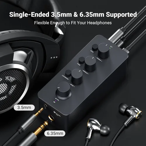 Miniatura 6 de Fosi Audio SK01 Amplificador para Auriculares Ecualizador Preamplificador con Control de Tono de Graves, Medios y Agudos y Compensación de Sonoridad