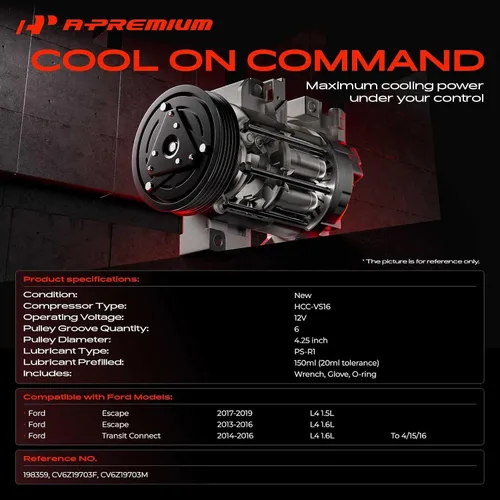 Miniatura 2 de A-Premium Compresor de aire acondicionado con embrague compatible con Ford Escape 2013-2016 1.6L, Escape 2017-2019 1.5L, Transit Connect 2014-2016