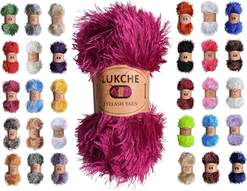 Miniatura 57 de Hilo de Pelo de Pestañas de Diversión de Lana de Felpa Premium 100% Poliéster 164 Yardas (150 Mt), 3.53 Oz (100 Gr) Hilo de Crochet Colorido DIY