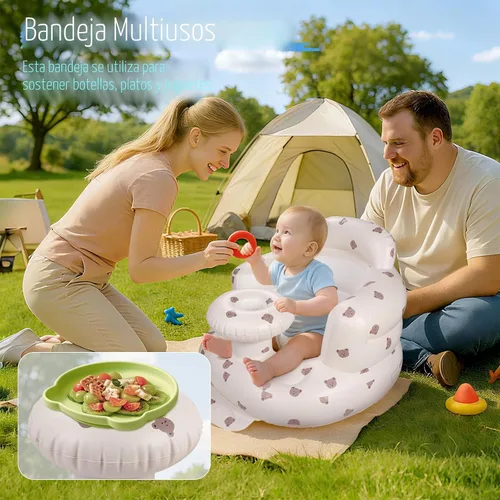 Miniatura 5 de Arscniek Asiento para bebé inflable con bomba de aire incorporada, silla para bebé hinchable con soporte de espalda y bandeja, asiento para sentarse