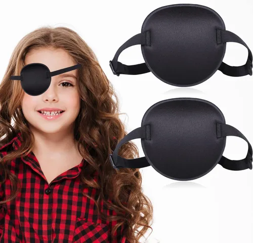 2 parches oculares para adultos, hombres y niños, parche médico ajustable para ojo derecho/izquierdo, parches perezosos para ambliopía Negro+Negro