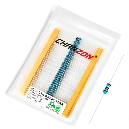 Miniatura 5 de Chanzon 100 piezas 1 Ω ohm Resistencia 1/4 W (0.25 W) Resistencia fija de película metálica 0.01 ±1% Tolerancia 1R MF Resistencias de agujero