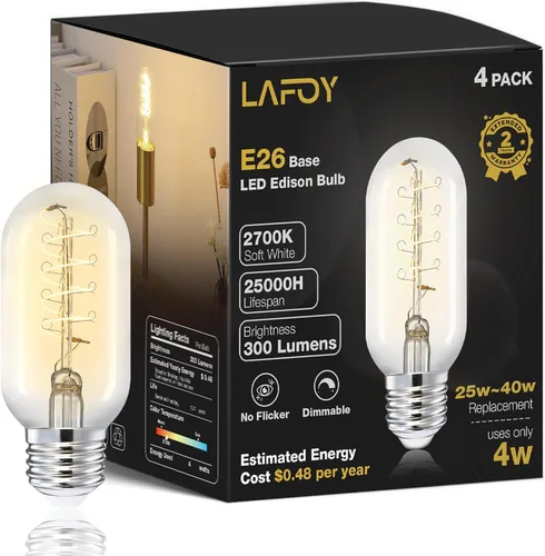 Miniatura 10 de Bombilla LED vintage Edison de 25 W, equivalente a 20 W, base media, regulable, suave, cálida, 2200 K, ámbar antiguo, T45, pequeña, estilo retro