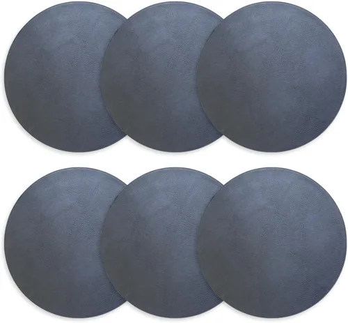 Miniatura 14 de Juego de 6 manteles individuales redondos de piel sintética de 15 pulgadas para comedor, resistentes al calor y antideslizantes, lavables, Negro