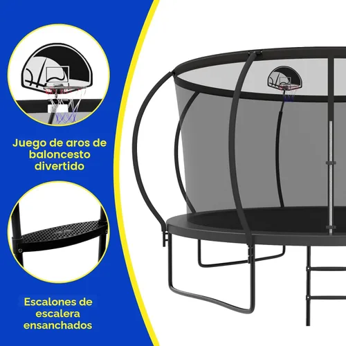 Miniatura 6 de SKYUP Tranpoline de 8 10 12 14 15 16 pies 1500 libras para niños y adultos con luz+rociador+calcetines, tranpolina recreativa con aro de baloncesto