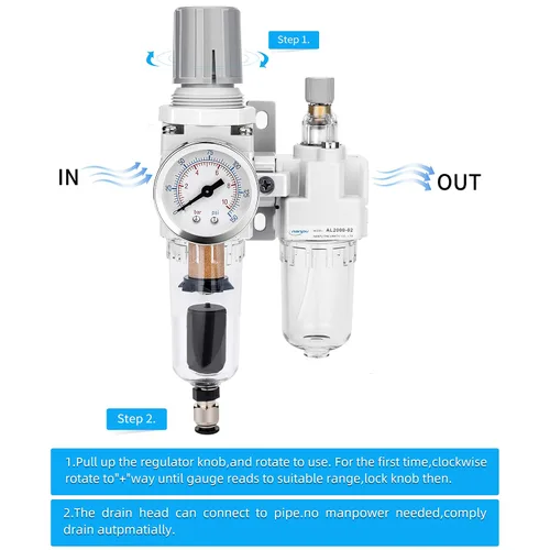 Miniatura 4 de NANPU 1" NPT Filtro de aire comprimido, regulador y lubricador (FRL) Combo - Separador de trampa de agua/aceite - Calibrador (0-150 psi), elemento