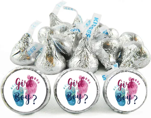 Miniatura 3 de 180 etiquetas adhesivas de gotas de chocolate, etiquetas de besos para revelación de género, para baby shower, niña o niño, etiquetas de recuerdo