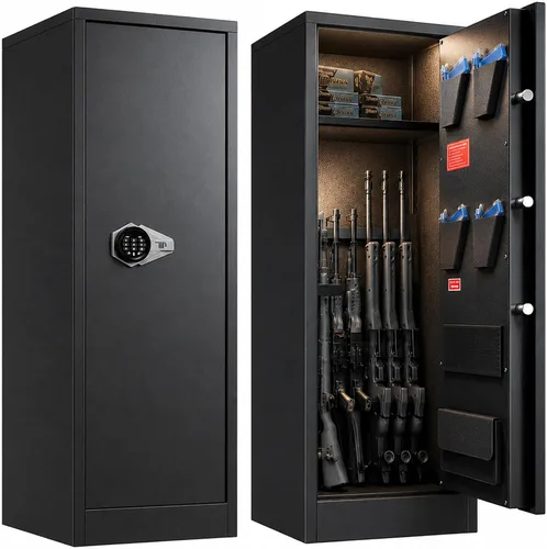 Miniatura 10 de Marcree Caja fuerte para armas 5-8, gabinetes de armas para rifles y escopetas, cajas fuertes para armas para rifles y pistolas con estantes