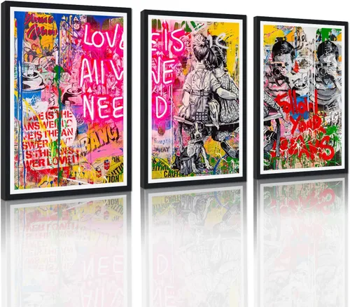Miniatura 43 de 3 Piezas de Arte de Pared Banksy en Lienzo, Póster de Graffiti, Decoración de Pared con Citas Inspiradoras, Nunca Te Rindas, Obras de Arte para Sala