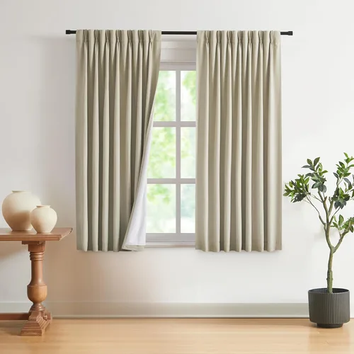 Miniatura 46 de Vision Home Cortinas marrones con pliegues pinzados de bloqueo total, cortinas de ventana de lino mezclado para oscurecimiento de la habitación, 95