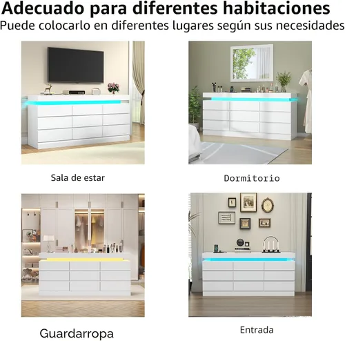 Miniatura 7 de Gyfimoie Cómoda de 9 cajones con toma de corriente, cómoda con luz LED, cómoda moderna para armario, gabinete organizador de cajones doble ancho