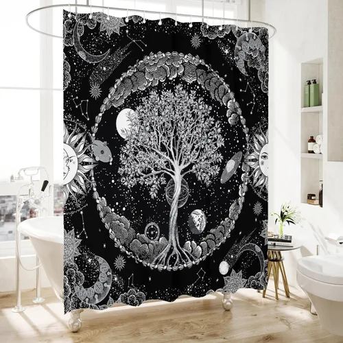 Miniatura 2 de HMS Happy Memories Cortina de Ducha con Estampado Floral Bohemio de Planta Boho, Tela de Poliéster para Decoración de Baño 72 x 72 Pulgadas