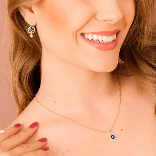 Miniatura 5 de Collar de ojo turco chapado en oro amarillo de 14 quilates, cadena con dije de amuleto de ojos azules, protección de Ojo Turco, Cabalá, ajustable
