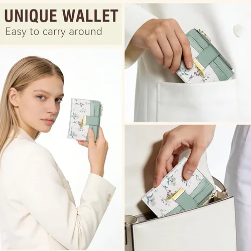 Miniatura 6 de Avando Carteras para mujer - Bloqueo RFID, de piel sintética suave, plegable, con cremallera, bolsillo con cremallera, cartera pequeña con flores