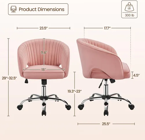 Miniatura 3 de Topeakmart Moderna silla de terciopelo para tocador, silla de escritorio de maquillaje, sillón ajustable con respaldo de barril copetudo para sala