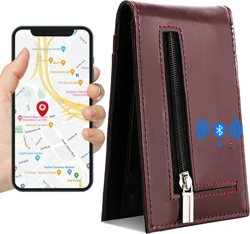 Billetera rastreable para hombre, antipérdida, Bluetooth, rastreador y buscador, tarjeta de crédito (rojo-1)