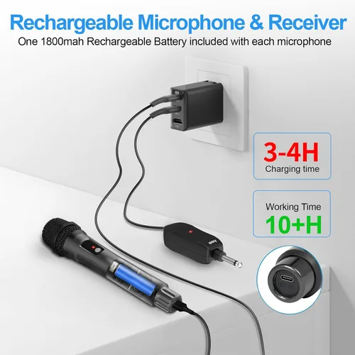 Miniatura 2 de Aveek Micrófono inalámbrico para karaoke, micrófono de mano profesional para cantar con receptor recargable, micrófono de karaoke inalámbrico