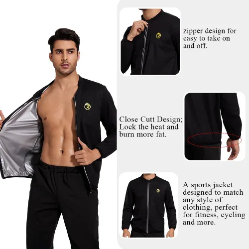 Miniatura 6 de NINGMI - Traje de sauna para hombre, chaqueta de sudor, camisa transpirable de manga larga, trajes de entrenamiento con cremallera, ejercicio