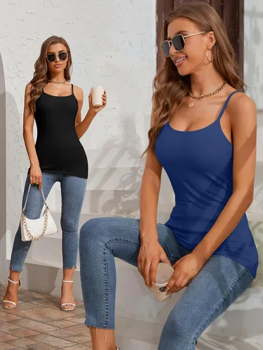 Miniatura 20 de Camisa Attraco de algodón, con tirantes estilo espagueti, con brasier incorporado, 2 paquetes, para mujer