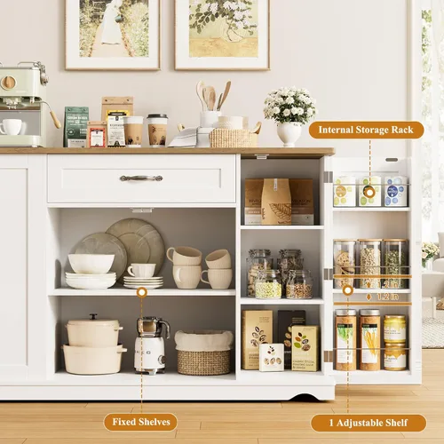 Miniatura 6 de HOSTACK Carrito de Isla de Cocina con Almacenamiento, Isla de Almacenamiento de Cocina de 47'' sobre Ruedas con 2 Cajones, Mesa de Isla Rodante