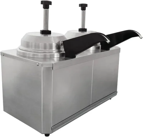 Kratos Dispensador comercial de cobertura caliente con 2 boquillas calentadas y bomba para queso, caramelo caliente, acero inoxidable de capacidad