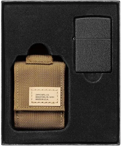 Zippo Coyote - Juego de regalo de bolsa táctica y encendedor negro agrietado resistente al viento