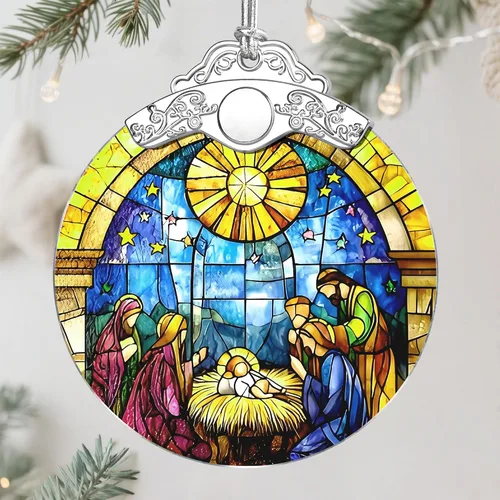 Miniatura 13 de Adorno de Navidad de natividad, decoración de Navidad de vitrales de 3 pulgadas, adornos de natividad para árbol de Navidad, regalos cristianos