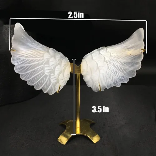 Miniatura 2 de Selenita natural, un par de alas con stents dorados, alas de ángel talladas a mano, muestras minerales, decoración del hogar, curación de reiki