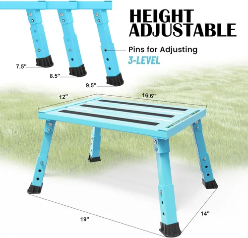 Miniatura 2 de Marudina Escalones de plataforma grande para caravana, taburete plegable de aluminio de altura ajustable de 3 niveles, escalón plegable ligero