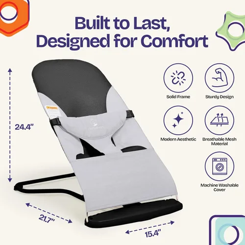 Miniatura 4 de ComfyBumpy Asiento Ergonómico Rebotador para Bebé - Estuche de Transporte de Viaje Adicional - Silla Rebotadora Segura y Portátil con Posiciones