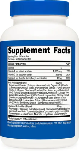 Miniatura 4 de Nutricost Super Antioxidantes (1000 mg) 120 cápsulas – Suplemento antioxidante para hombres y mujeres con Acai, Goji, arándanos y más, 60 porciones