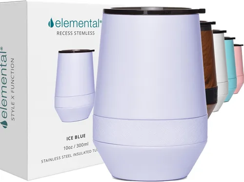 Miniatura 11 de Elemental Vaso de Vino Recess - Taza de Café de Acero Inoxidable con Triple Pared Aislante para Bebidas Calientes y Frías - Taza Portátil con Tapa