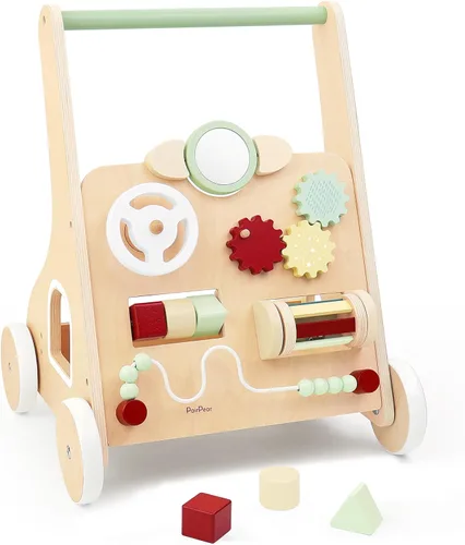 Miniatura 8 de PairPear Juguetes de Paseo de Madera para Bebés, Andadores de Madera con Velocidad Ajustable para Bebés Aprendiendo a Caminar, Juguetes de Empujar