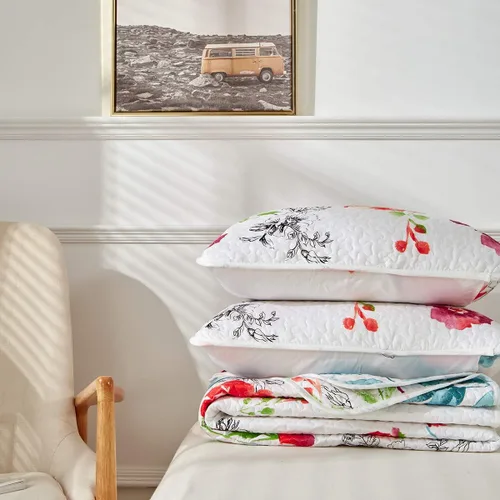 Miniatura 9 de UOZZI BEDDING - Juego de colcha reversible de 3 piezas, tamaño king, diseño floral, color blanco, rojo, verde y multicolor, suave microfibra ligera