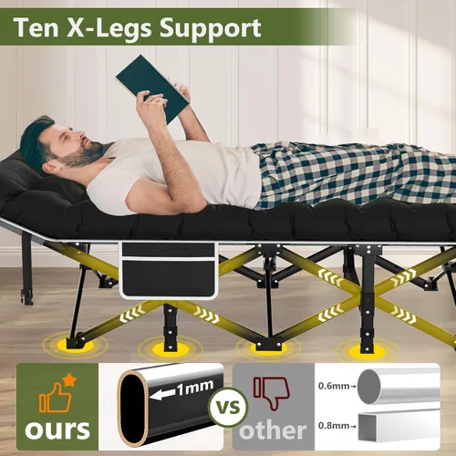 Miniatura 4 de Slendor Cuna de Camping, Cunas de Camping Plegables para Adultos, Cuna de Dormir Portátil con Bolsa de Transporte, Oxford de Doble Capa 1200D, Cama