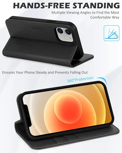 Miniatura 5 de SHIELDON Funda para iPhone 12/12 Pro 5G, Funda Tipo Billetera de Piel Auténtica con Bloqueo RFID Magnético, Soporte para Tarjetas de Crédito