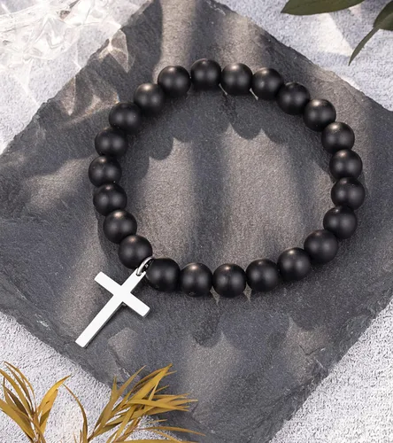 Miniatura 7 de UNGENT THEM Pulsera con dije de cruz de piedra natural para padrino, madrina, joyería para el día del padre, cumpleaños, bautismo, regalos