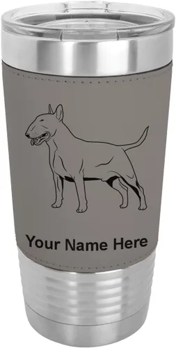 Miniatura 16 de LaserGram Vaso aislado al vacío de 20 onzas, perro Bull Terrier, grabado personalizado incluido (piel sintética, estilo béisbol)