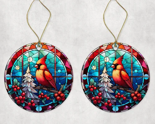 Miniatura 3 de Adorno de pájaro de Navidad de vitral, adorno de cerámica, adorno de pájaro de vitral, adorno religioso para cristianos impreso en un lado