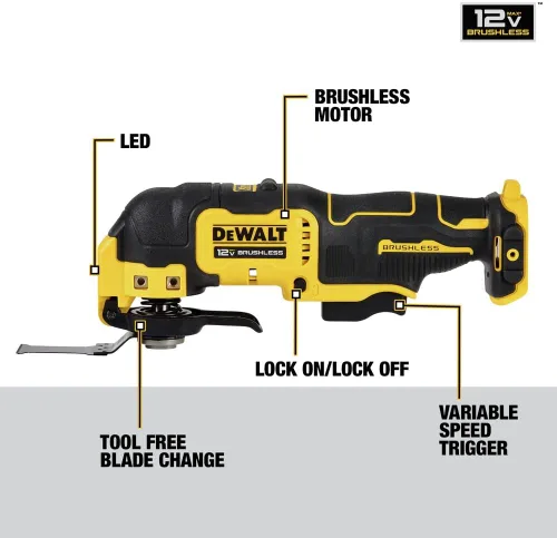 Miniatura 3 de DEWALT XTREME - Herramienta oscilante inalámbrica sin escobillas de 12 V MAX con cuchillas y adaptador, solo herramienta desnuda (DCS353B)