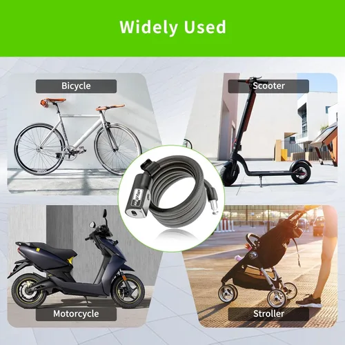 Miniatura 3 de Bloqueo de scooter de 4 pies – Bloqueo de cable antirrobo con soporte de montaje, se adapta a scooter eléctrico, bicicleta de carretera, bicicleta
