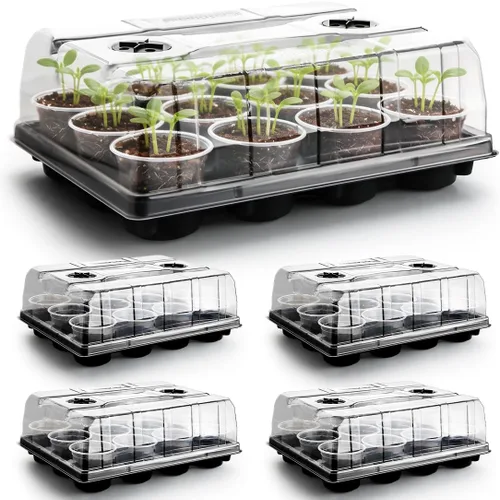 Miniatura 7 de RooTrimmer Bandejas redondas de 12 celdas para macetas de semillero gruesas y duraderas, bandejas de transporte para sostener macetas de 4 pulgadas
