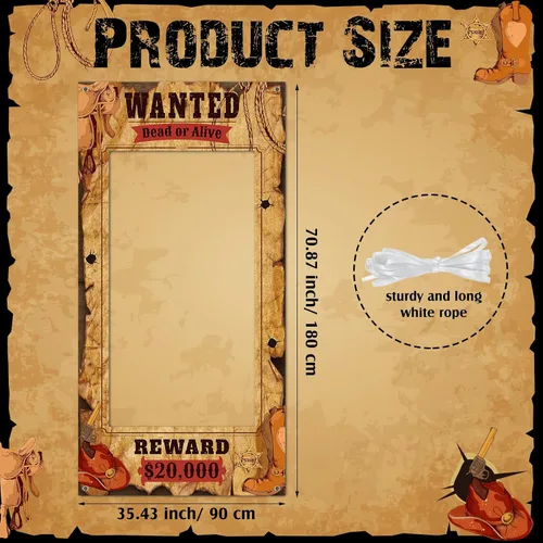 Miniatura 2 de Funrous Wanted Poster Photo Prop Western Photo Booth Prop - Marco grande para selfies, cartel de tela, cartel de fondo para decoración de fiesta