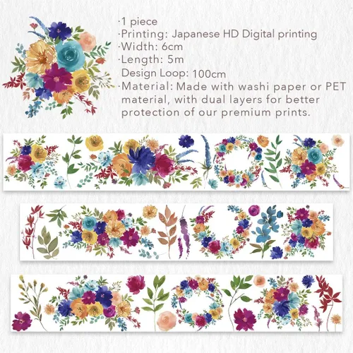 Miniatura 9 de WT Pretty Florals - Cinta ancha de PET, rollo individual, diseños originales, cinta decorativa floral, cinta transparente para manualidades para WT