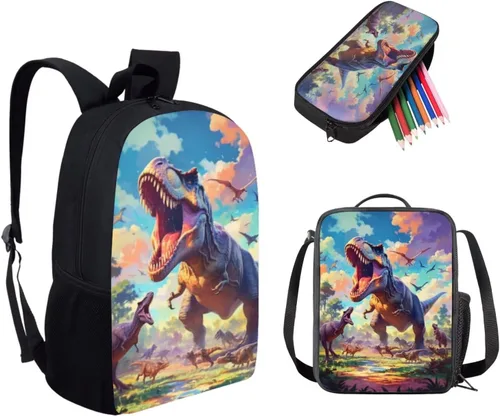 Miniatura 159 de HUGS IDEA Juego de 3 bolsas escolares con aislamiento térmico para el almuerzo, estuche para lápices