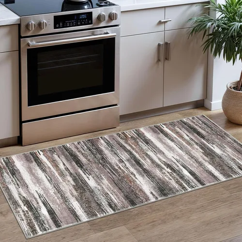 Miniatura 92 de Alfombra de pasillo moderna Lansny 2 x 6 pulgadas, alfombra de cocina lavable verde mostaza multicolor, alfombra antideslizante suave para pasillo
