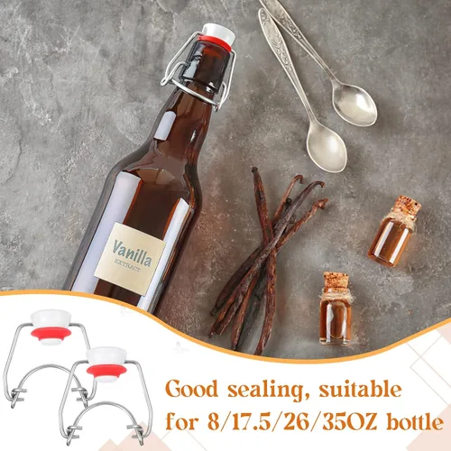 Miniatura 7 de Meanplan 6 tapas de repuesto para botellas con tapa abatible con 6 juntas de silicona de sellado, tapón superior abatible para botellas de vidrio