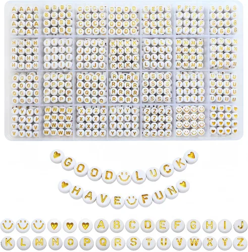 Miniatura 9 de Amaney – 1600 piezas, cuentas acrílicas del alfabeto, 31 estilos, corazón, número, estrella y sonriente, cuentas de 4 x 7 mm para hacer joyería